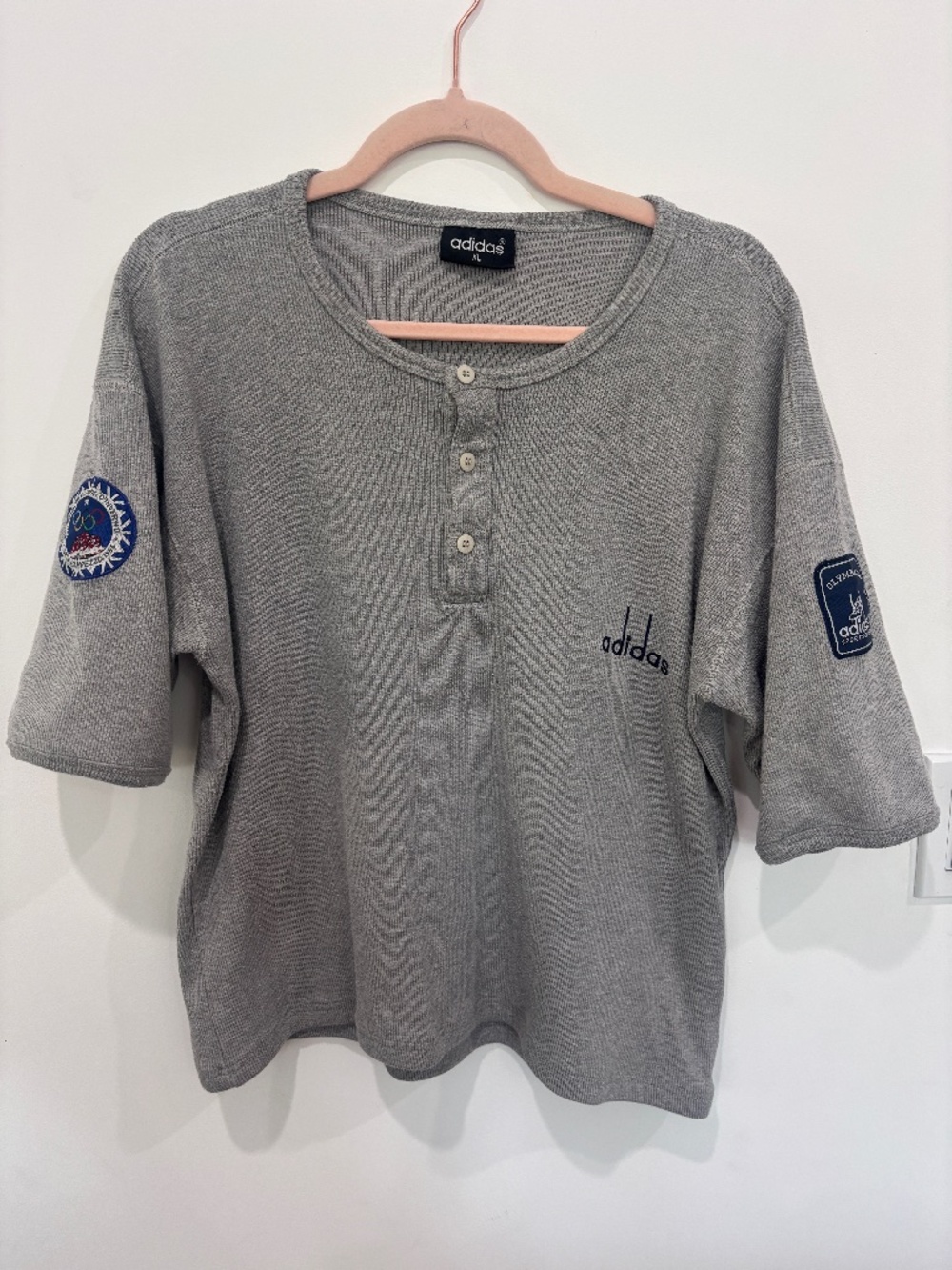 Vintage 90s Adidas Olympic Centennial 1936 Garmisch Waffle Henley XL
